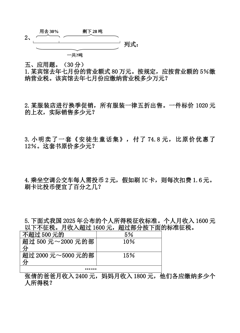 小学数学六年级下册第一单元测试题_第3页