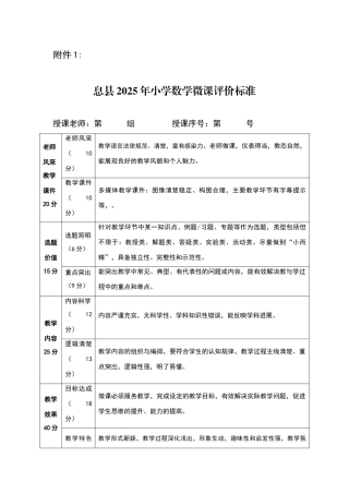 小学数学微课评价标准