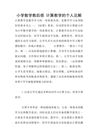 小学数学教后感-计算教学的个人见解