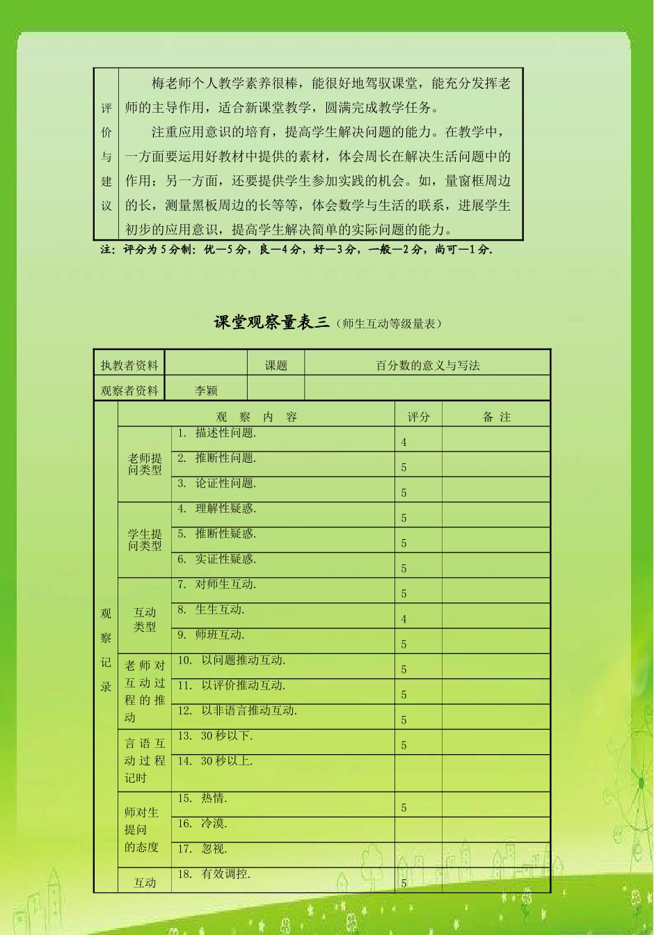 小学数学课堂教学观察量表和评课报告_第3页