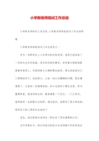 小学新教师培训工作总结-1