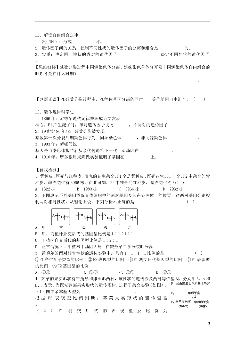 福建省长泰县第二中学2014高考生物 16豌豆杂交实验学案2 新人教版必修2_第3页