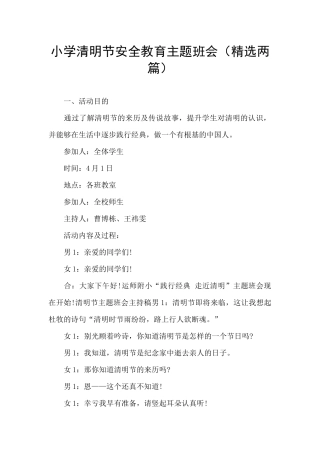 小学清明节安全教育主题班会