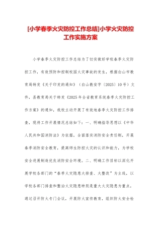 小学火灾防控工作实施方案