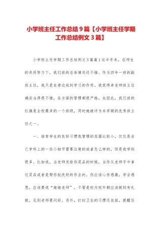 小学班主任工作总结9篇