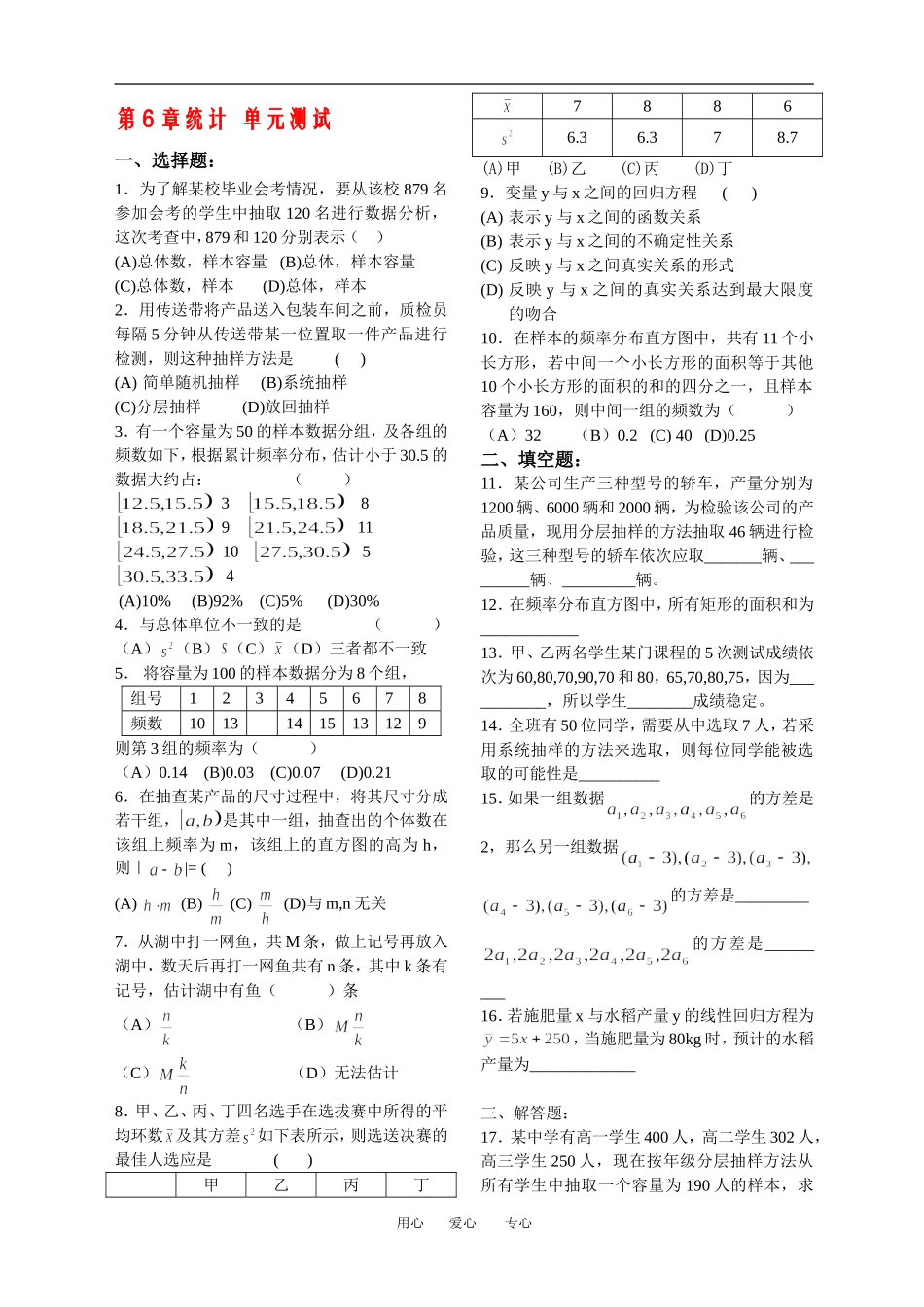 第15课时必修3第6章统计 单元测试_第1页
