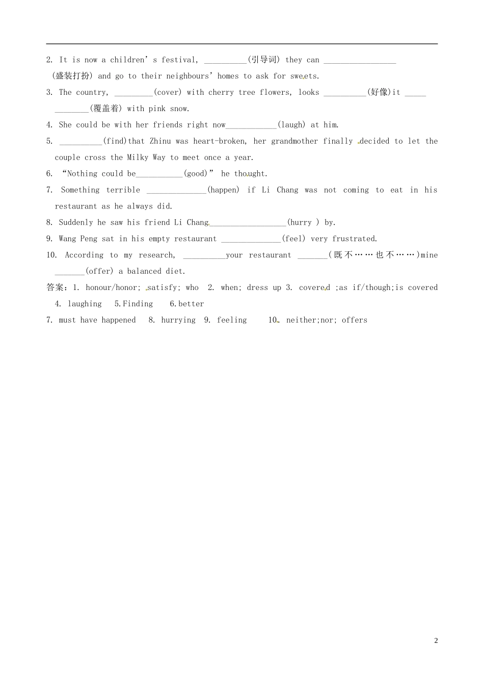 福建省长泰县第二中学2014高考英语 Unit 1-Unit 2 Festivals around the world&Healthy eating课文解读导学案 新人教版必修3_第2页