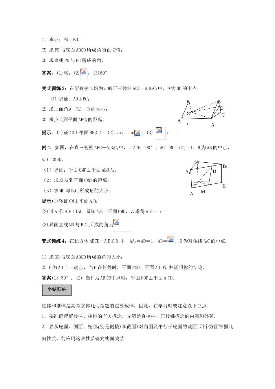 福建省长泰一中高考数学一轮复习《棱柱-棱锥》学案_第3页