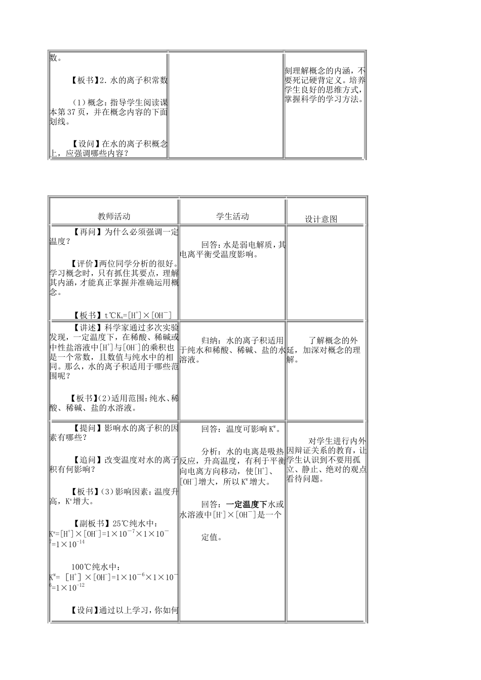 第二节水的电离和溶液的PH教案_第3页