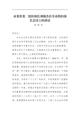 刘瑞杰：在全市组织部长会议上的讲话_转换