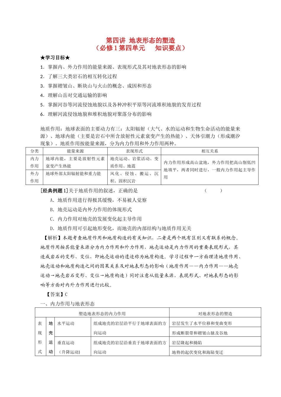 高二地理 第四章《地表形态的塑造》学案 新人教版必修1_第1页