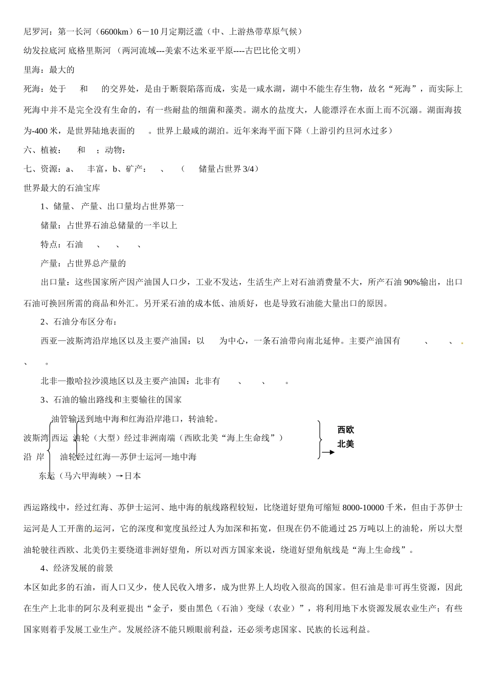 高二地理 西亚与北非学案-人教版高二全册地理学案_第3页