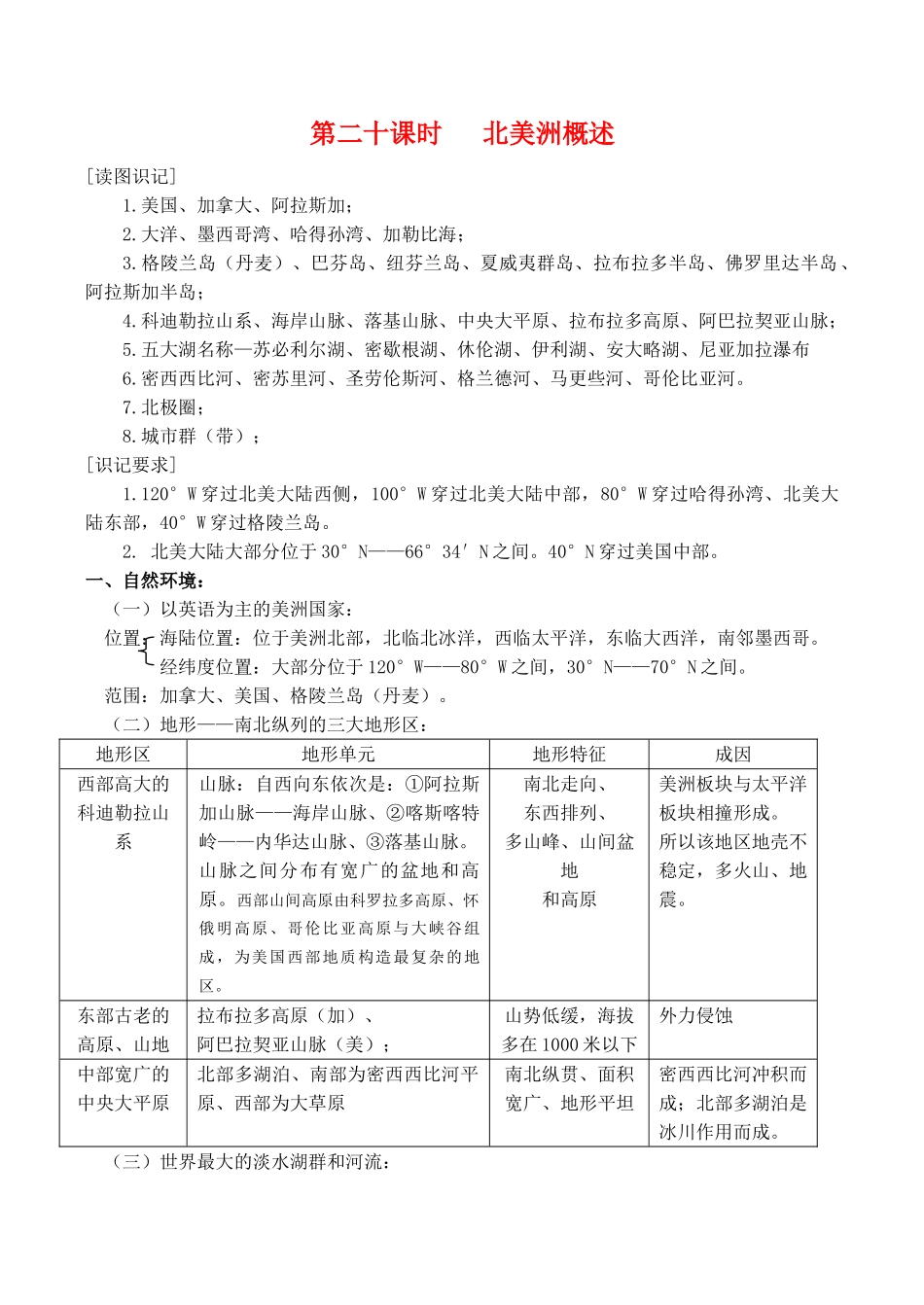 高二区域地理基础复习学案 第二十课时 北美洲概述_第1页