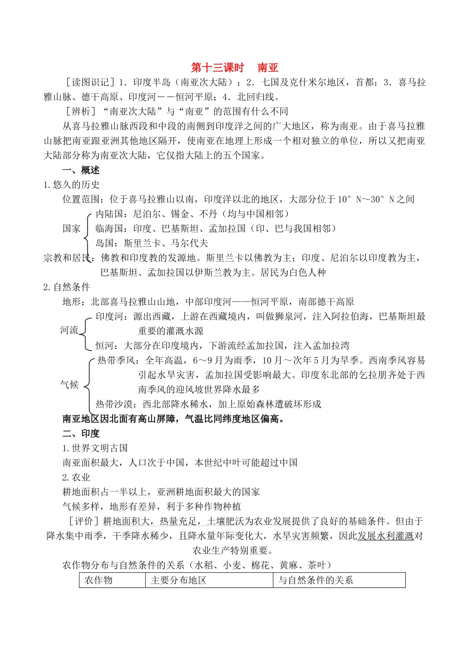 高二区域地理基础复习学案 第十三课时 南亚_第1页