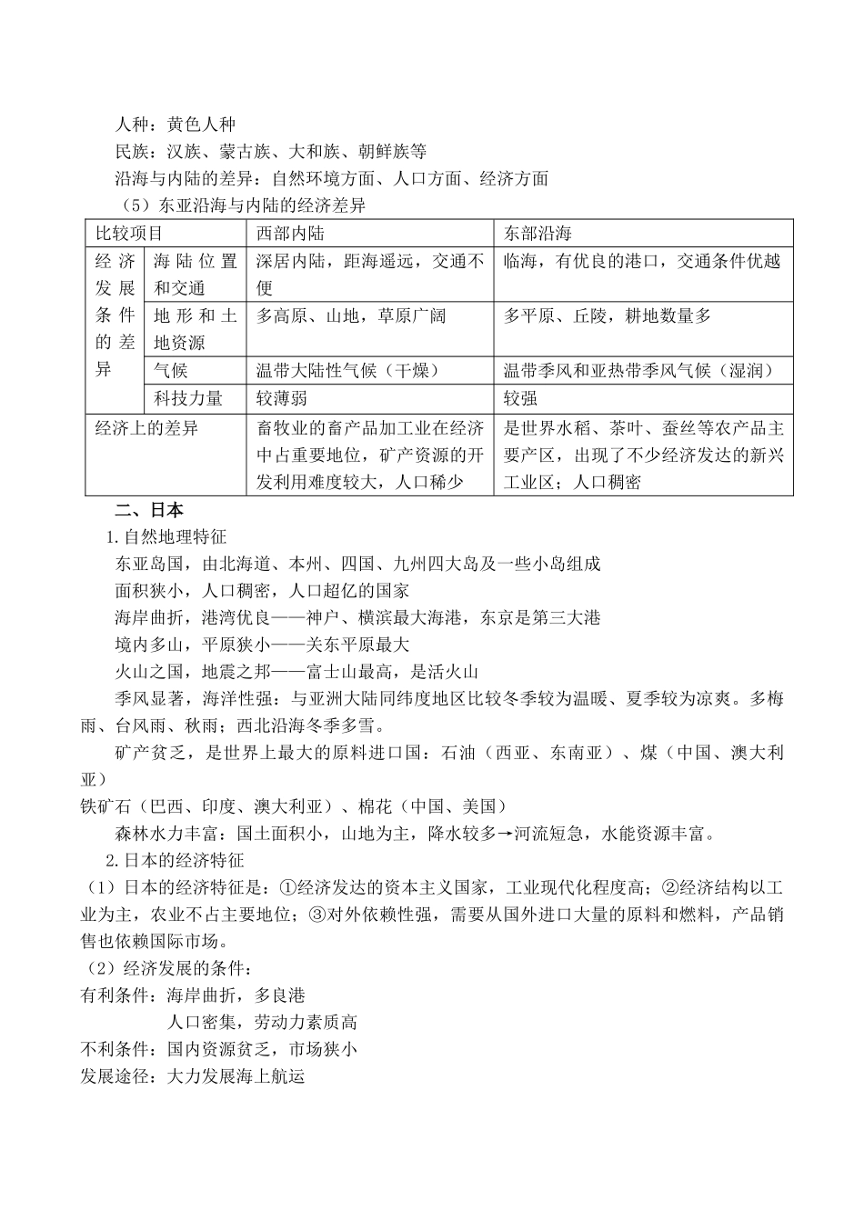 高二区域地理基础复习学案 第十一课时 东亚_第2页