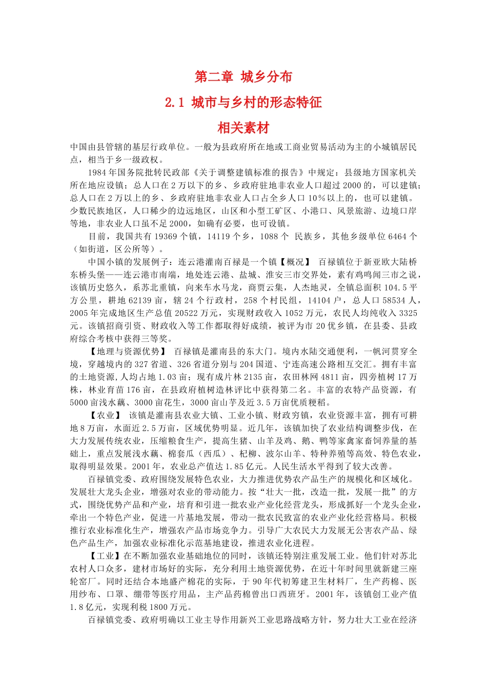 高二地理：2.1《城市与乡村的形态特征》素材 中图版选修4_第1页