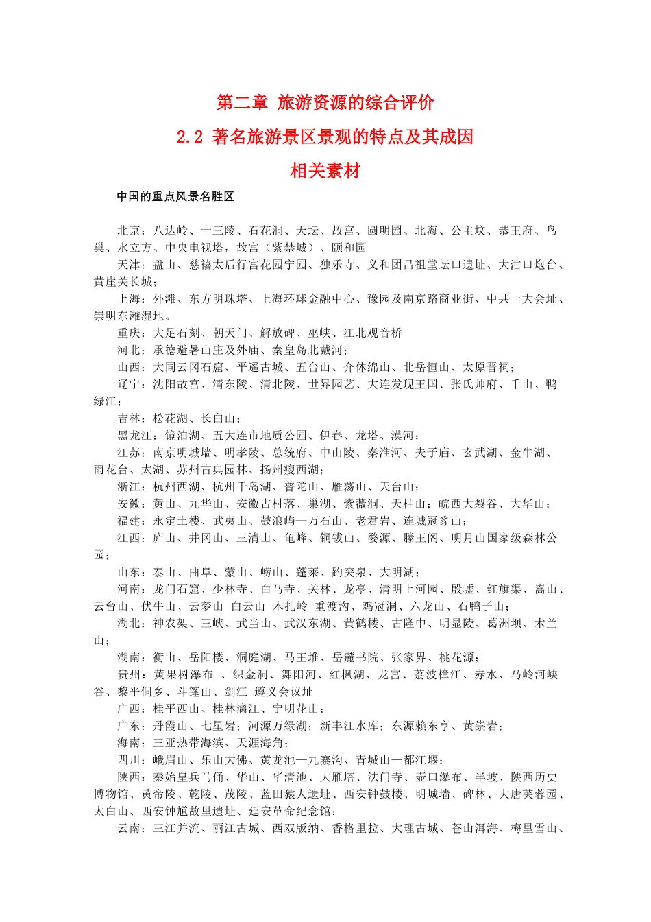 高二地理：2.2《著名旅游景区景观的特点及其成因》素材 中图版选修3_第1页