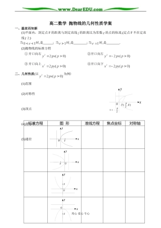 高二数学 抛物线的几何性质学案