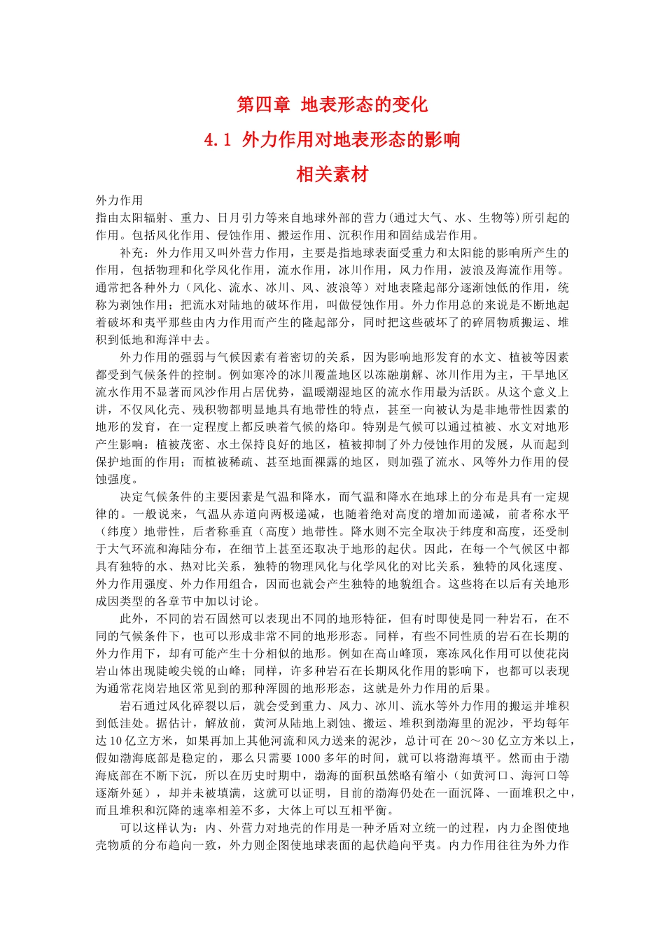 高二地理：4.1《外力作用对地表形态的影响》素材 中图版选修1_第1页