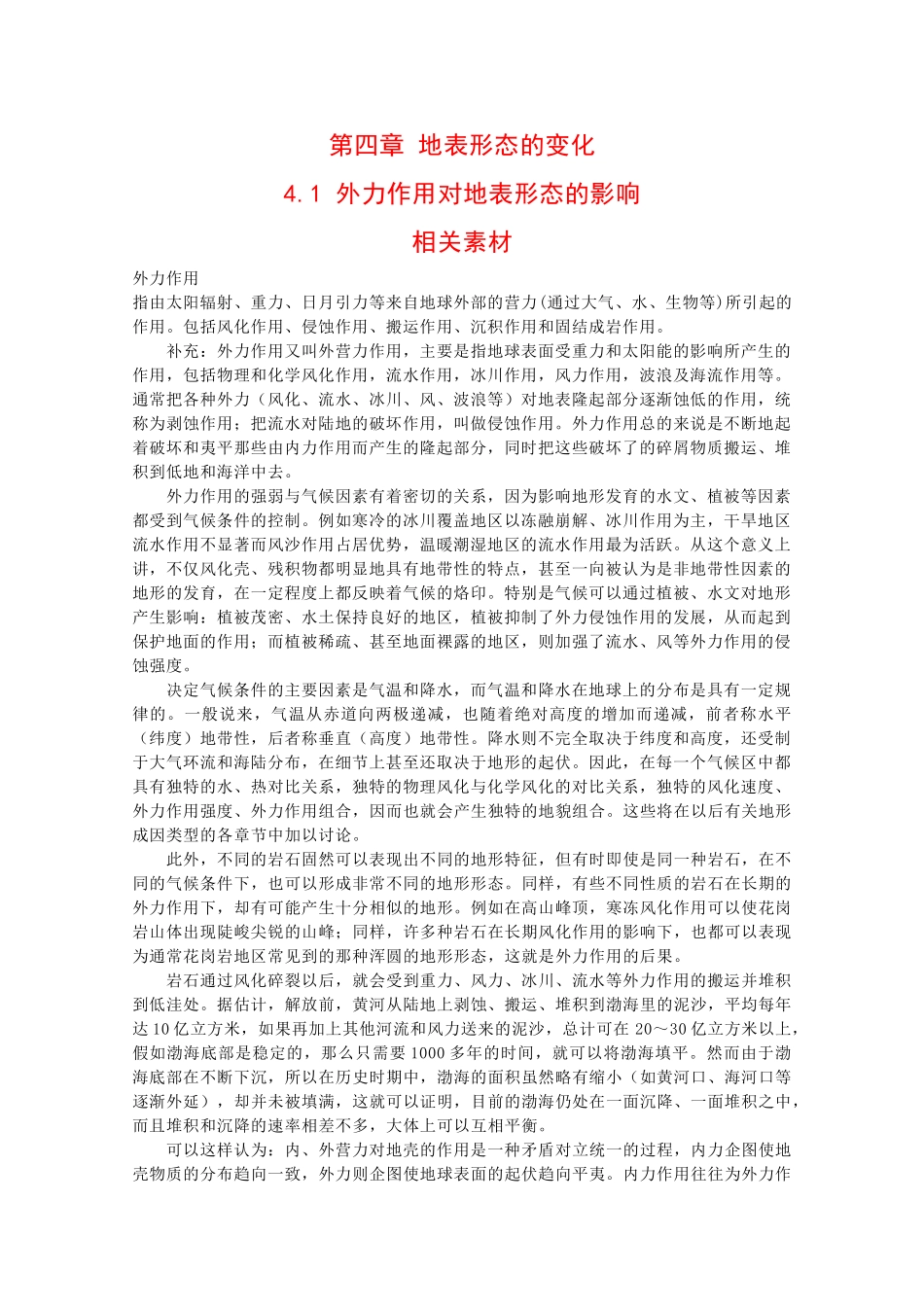 高二地理：4.1《外力作用对地表形态的影响》素材中图版_第1页