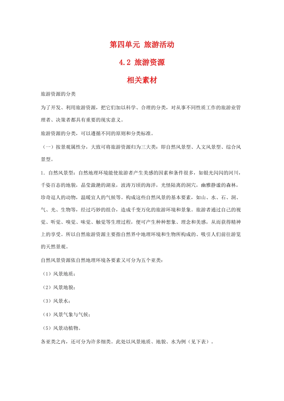 高二地理：4.2《旅游资源》相关素材 旧人教版选修1_第1页