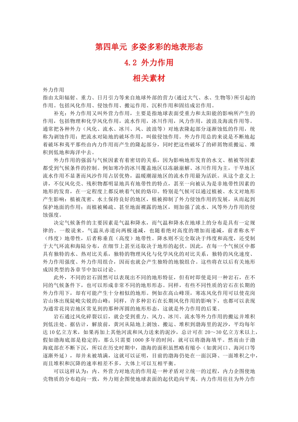 高二地理：4.2《外力作用》相关素材 鲁教版选修1_第1页