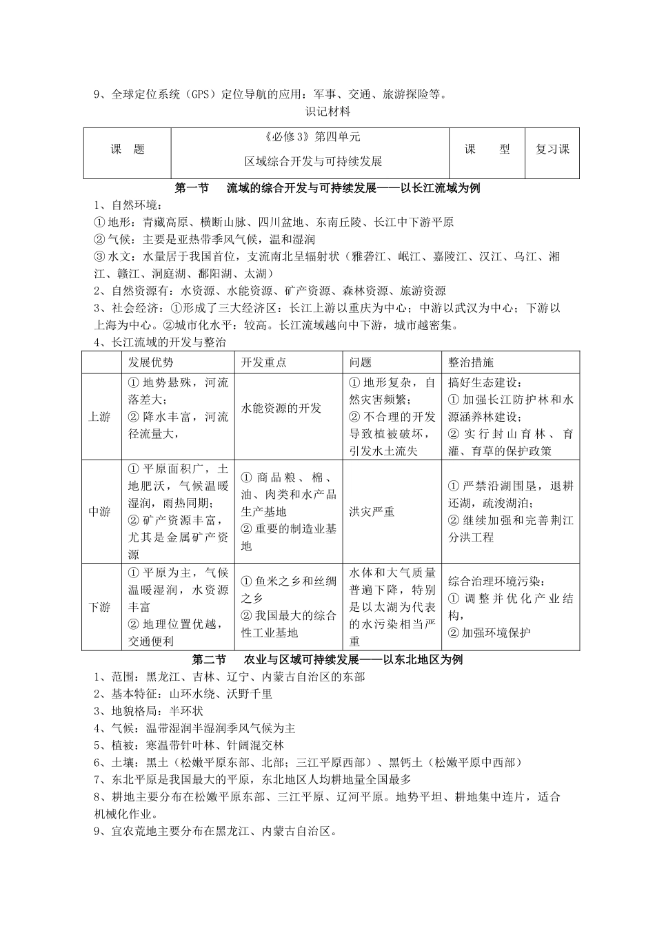高二地理：第三单元《区域资源、环境与可持续发展》复习学案 鲁教版必修1_第3页