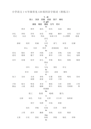 小学语文1-6年级常见120组同音字组词