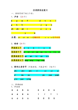 小学语文一年级上册知识汇总