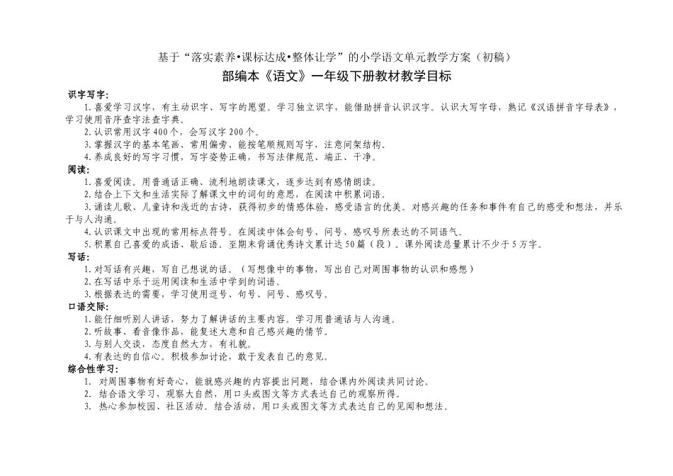 小学语文一年级下册第五单元教案及试题_第1页