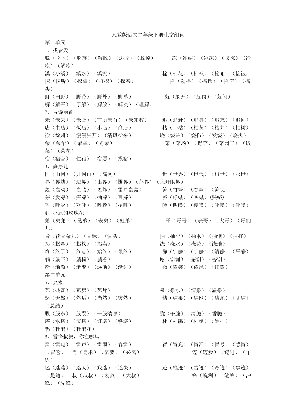 小学语文二年级下册生字组词_第1页