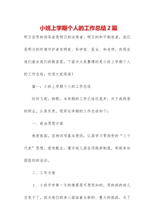 小班上学期个人的工作总结2篇
