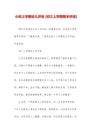 小班上学期幼儿评语-