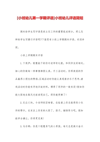 小班幼儿评语简短