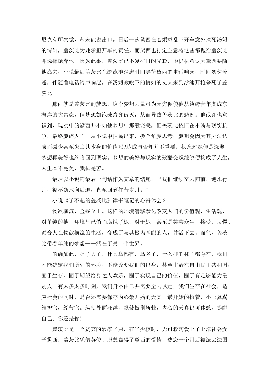 小说《了不起的盖茨比》读书笔记的心得体会五篇_第2页