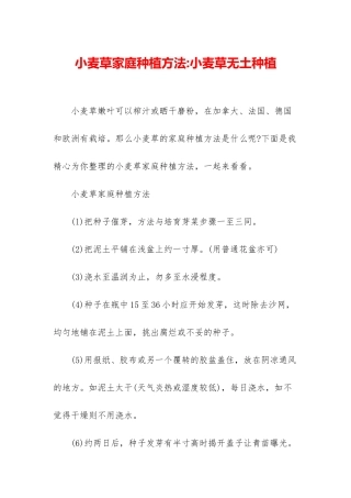 小麦草家庭种植方法-小麦草无土种植