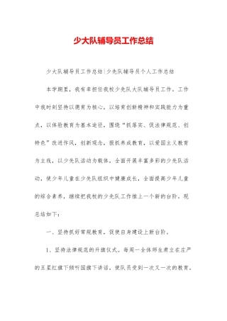 少大队辅导员工作总结