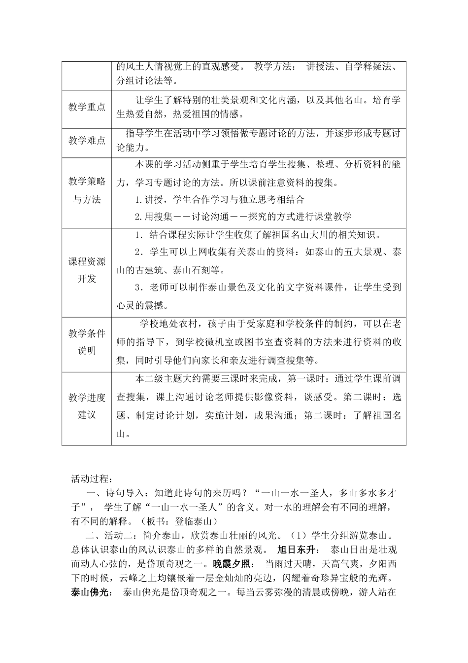 山东人民版小学品德与社会五年级下册《站在泰山顶峰》教案_第2页