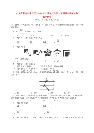 山东省泰安市泰山区2025-2025学年八年级数学上学期期末学情检测试题