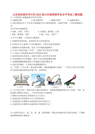 山东省济南市市中区2025届九年级物理学业水平考试二模试题