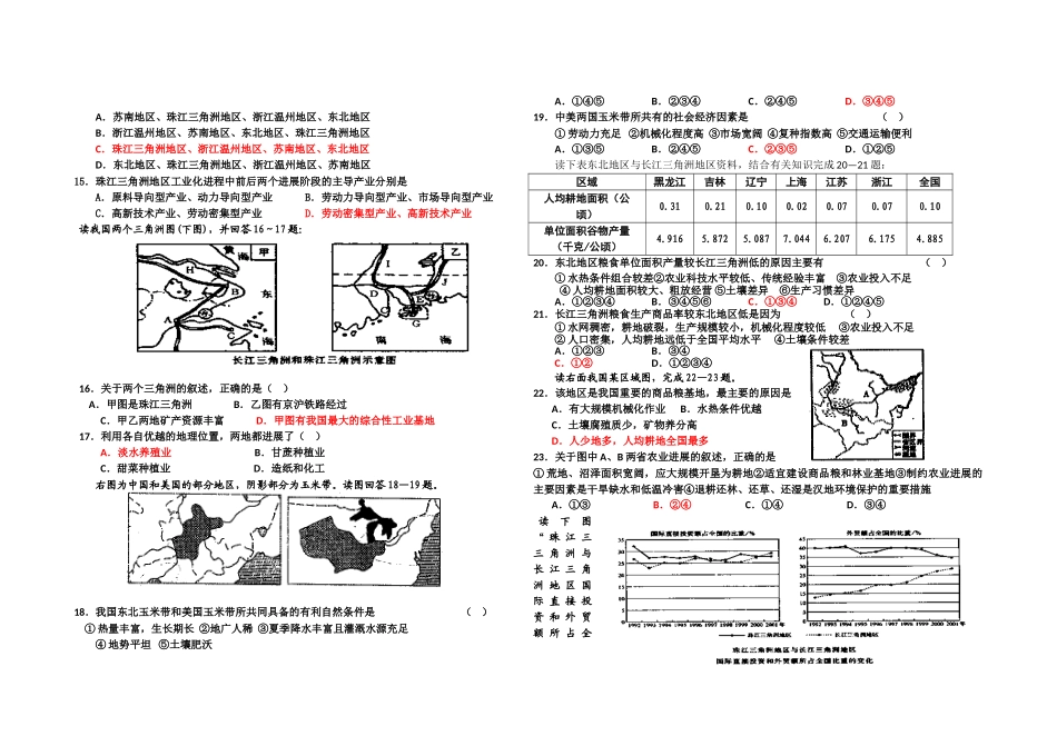 山东省郓城一中必修三第四章区域经济发展测试题新人教版_第2页