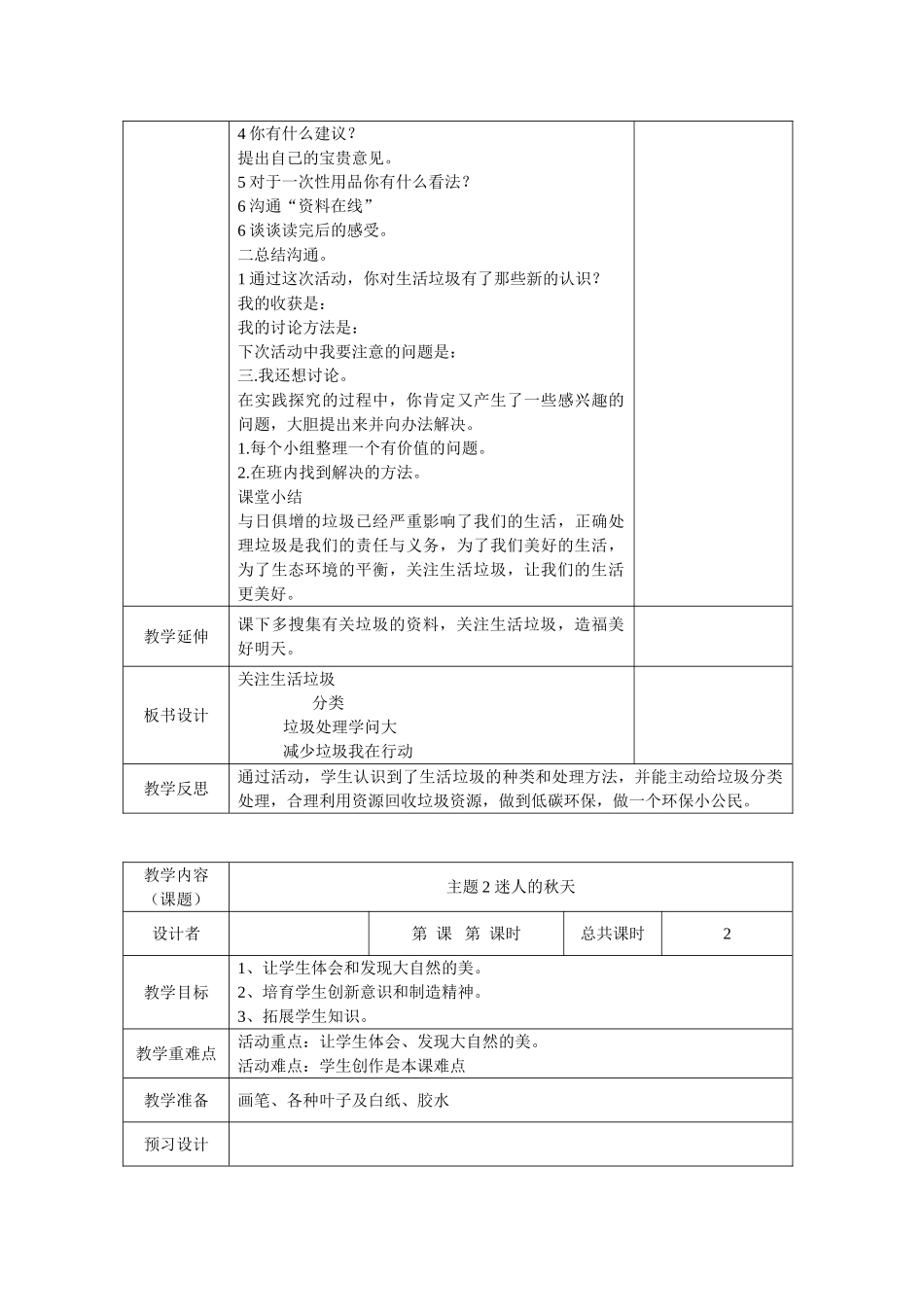山东科学技术出版社四年级上学期综合实践活动教案全册_第3页