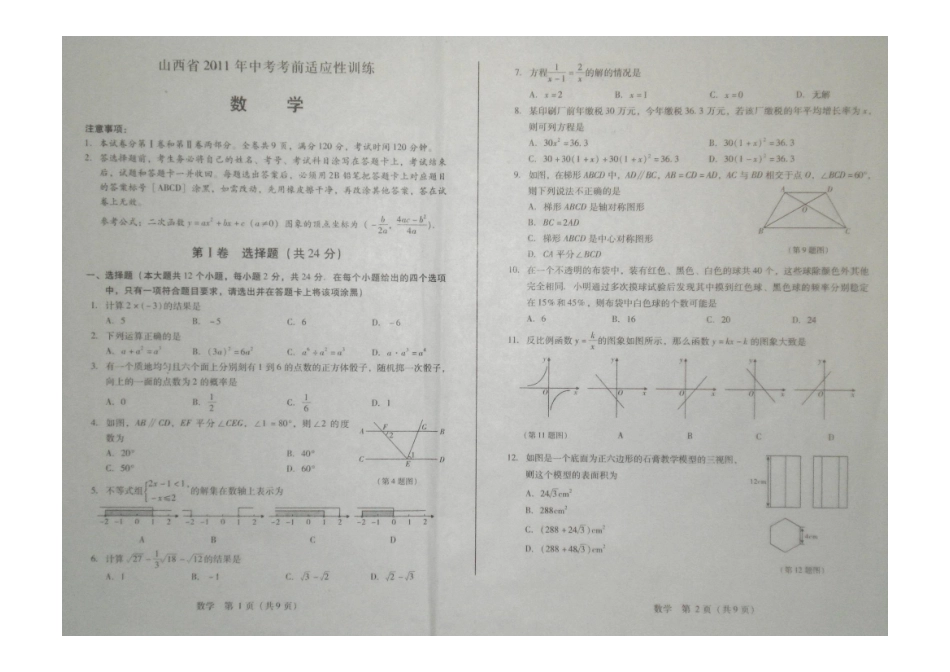 山西省中考考前适应性训练考试数学试题及答案.---临汾平阳中学-首页_第2页