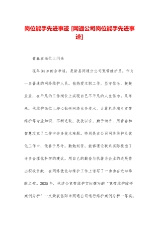 岗位能手先进事迹-