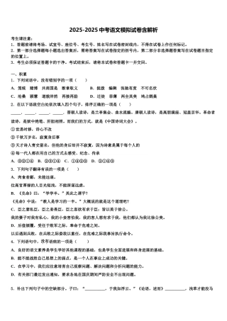崇左市重点中学中考语文模拟精编试卷含解析
