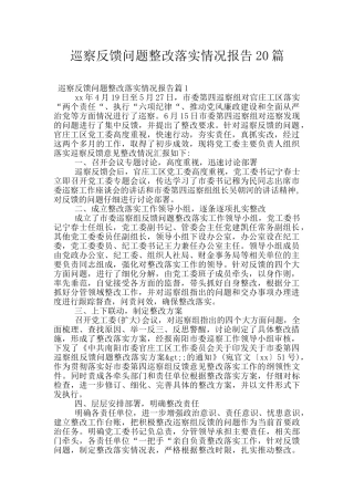 巡察反馈问题整改落实情况报告20篇