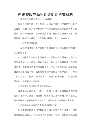 巡视整改专题生活会对照检查材料