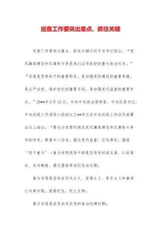 巡查工作要突出重点、抓住关键