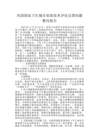 巩固国家卫生城市省级技术评估反馈问题整改报告