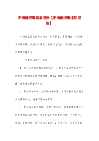 市场部经理竞争报告